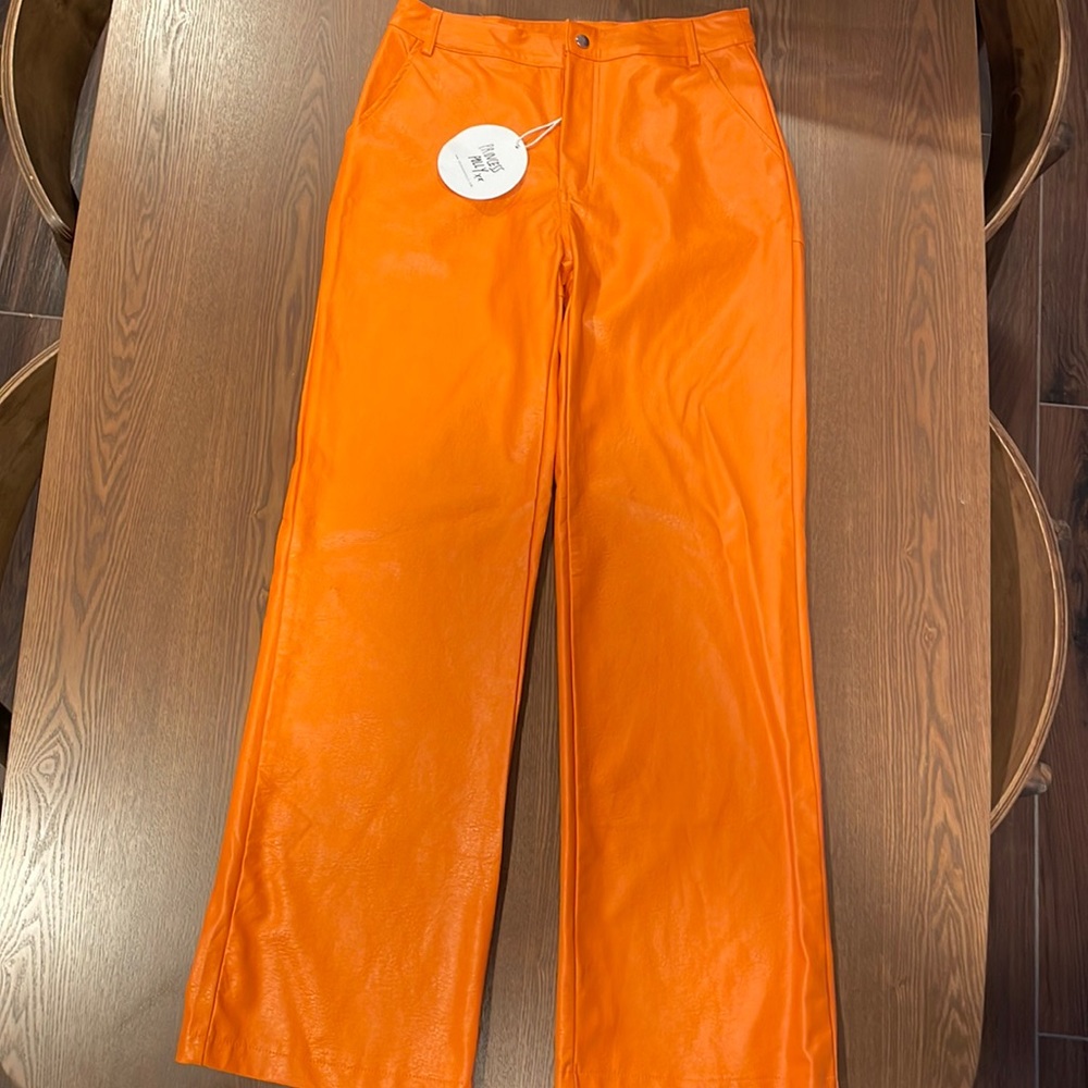 Princess Polly Ashley PU Pants Orange - size 6